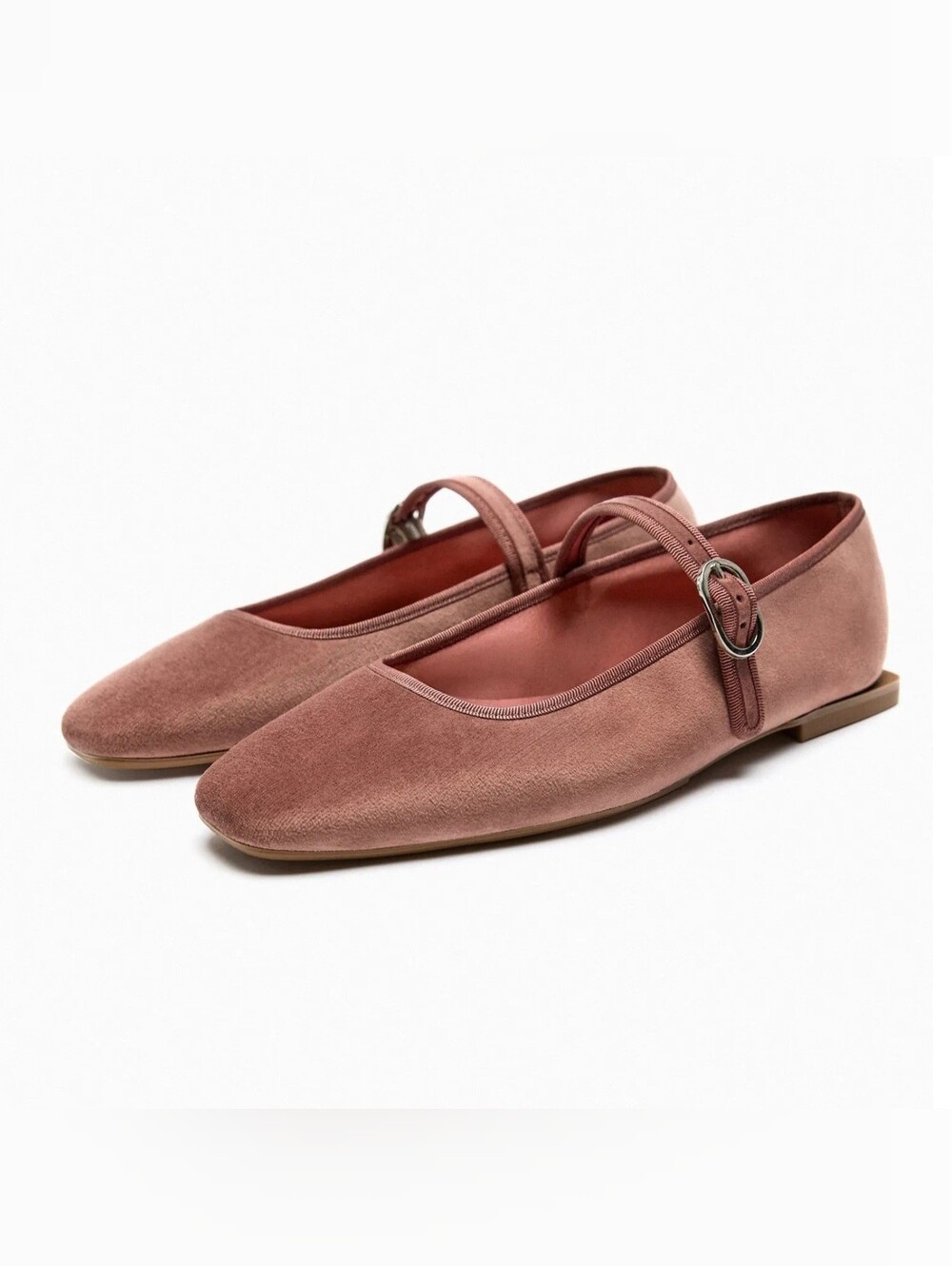 Zara dusty rose velvet Mary Jane flat shoes
